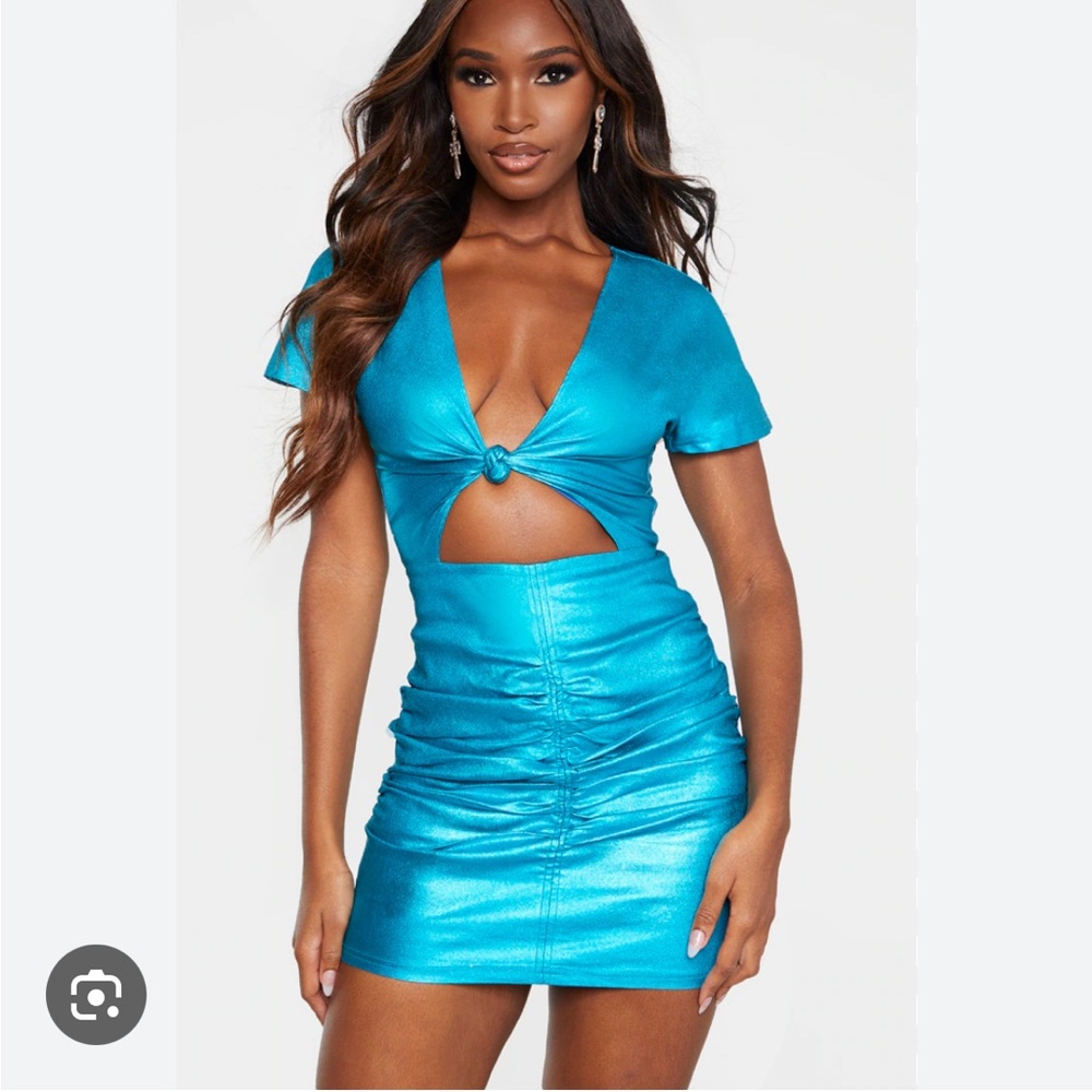 Metallic body con ruched dress